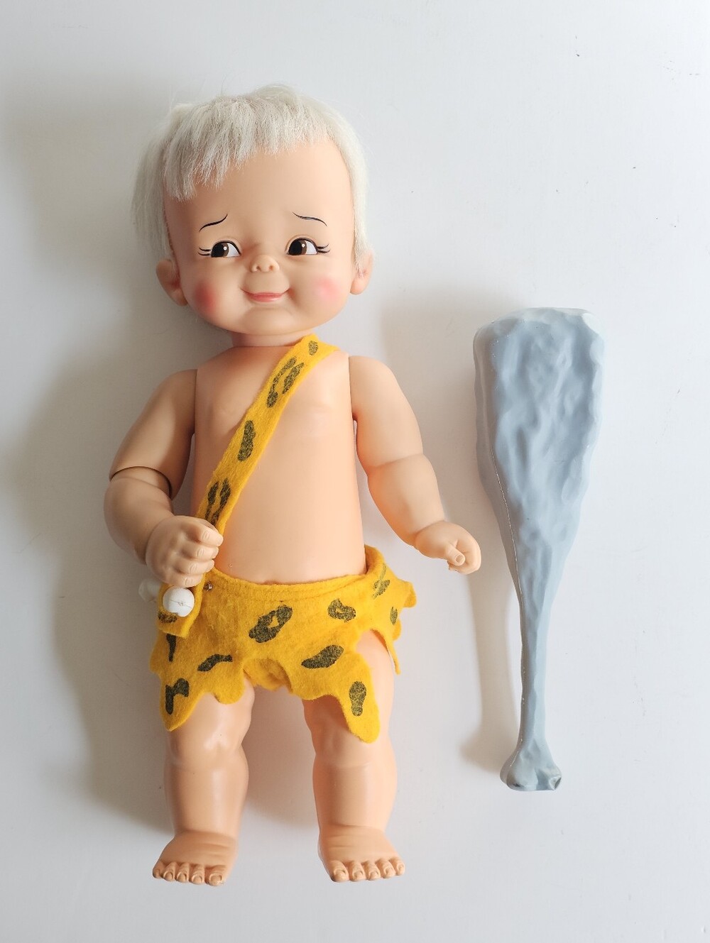 Vintage 1963 Ideal Flintstones 16" Bamm-Bamm Rubble Doll BB-17 W/ Original Club